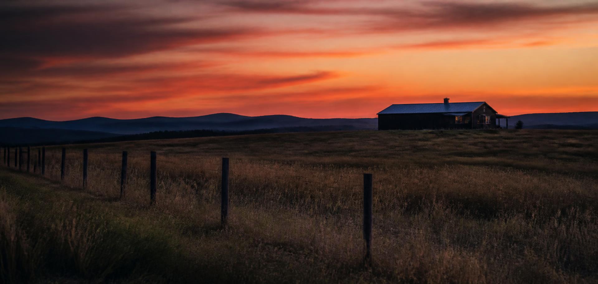 Open rural acreage at dusk